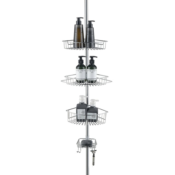 4-Tier Chrome Corner Tension Pole Shower Caddy
