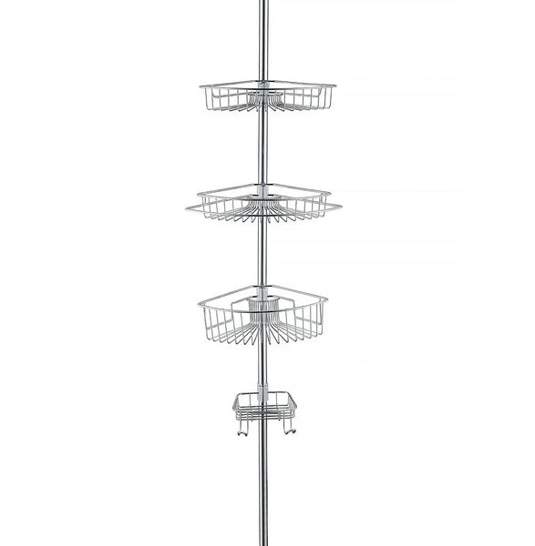 4-Tier Chrome Corner Tension Pole Shower Caddy