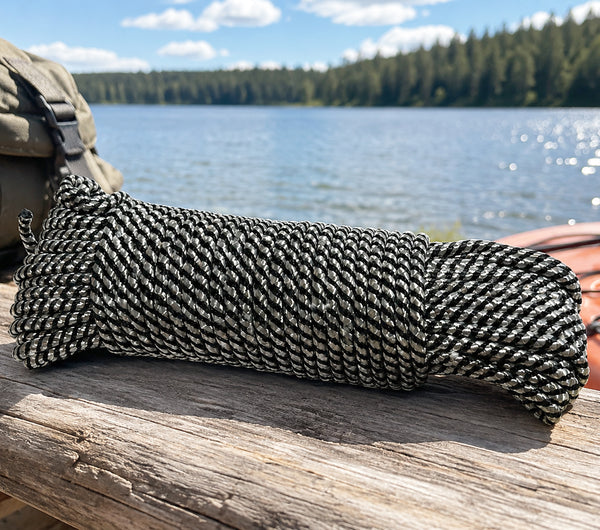 Black Silver Braided Utility Rope for Camping, Outdoor & Household Use - 98.5 Feet