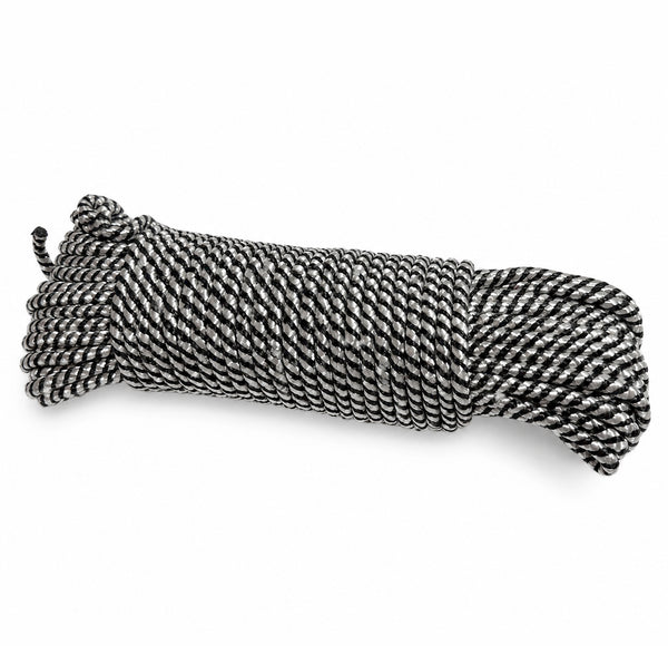 Black Silver Braided Utility Rope for Camping, Outdoor & Household Use - 98.5 Feet