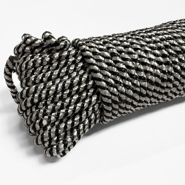 Black Silver Braided Utility Rope for Camping, Outdoor & Household Use - 98.5 Feet