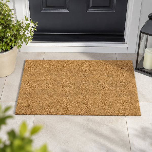 Heavy-DutySolid Beige Natural Fibers Coconut Coir Indoor/Outdoor Entryway Door Mat - 17"x29"