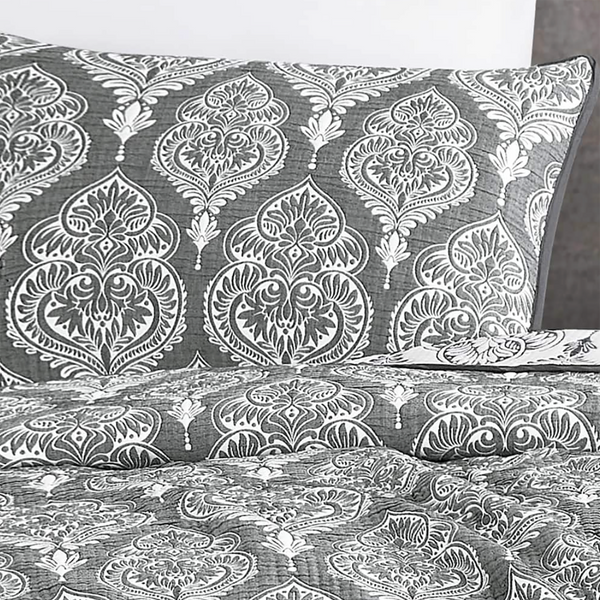 3 Piece White Grey Modern Cotton Blend Quilt Bedspread