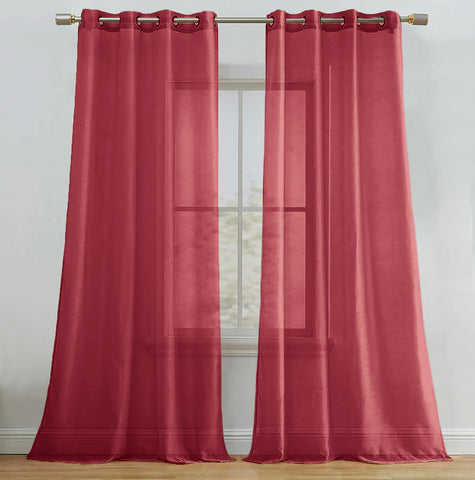 Burgundy Sheer Window Grommet Curtain Set 84" Inches Long ( 2 Panels)