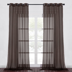 Chocolate Brown Sheer Window Grommet Curtain Set 84" Inches Long ( 2 Panels)