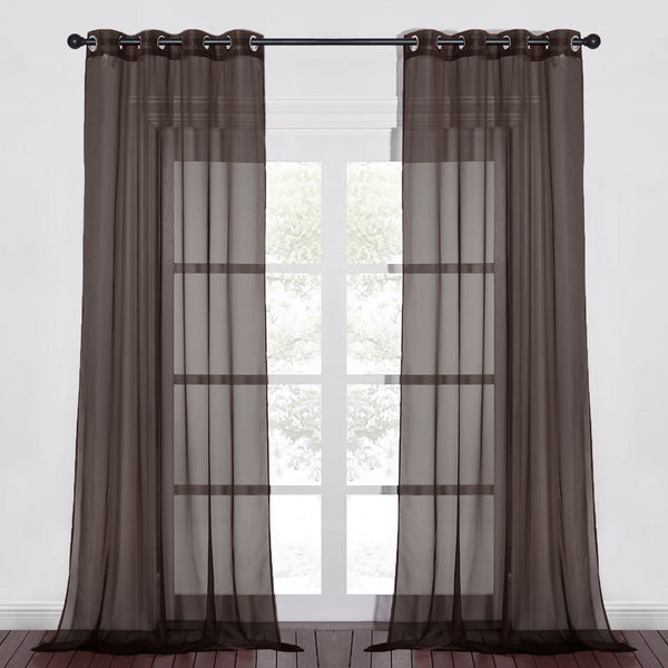 Chocolate Brown Sheer Window Grommet Curtain Set 84" Inches Long ( 2 Panels)