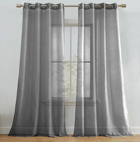 Gray Sheer Window Grommet Curtain Set 84" Inches Long ( 2 Panels)