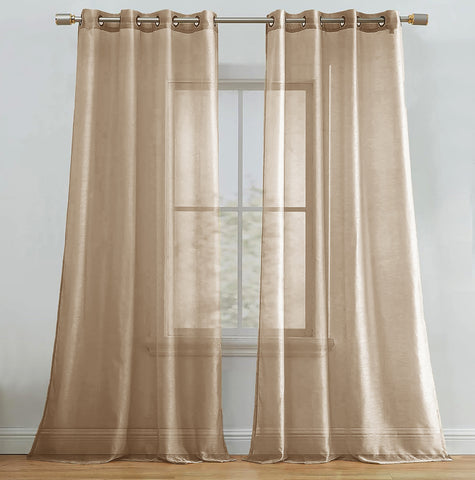 Taupe Sheer Window Grommet Curtain Set 84" Inches Long ( 2 Panels)