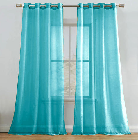 Turquoise Blue Sheer Window Grommet Curtain Set 84" Inches Long ( 2 Panels)