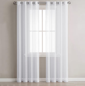 White Sheer Window Grommet Curtain Set 84" Inches Long ( 2 Panels)