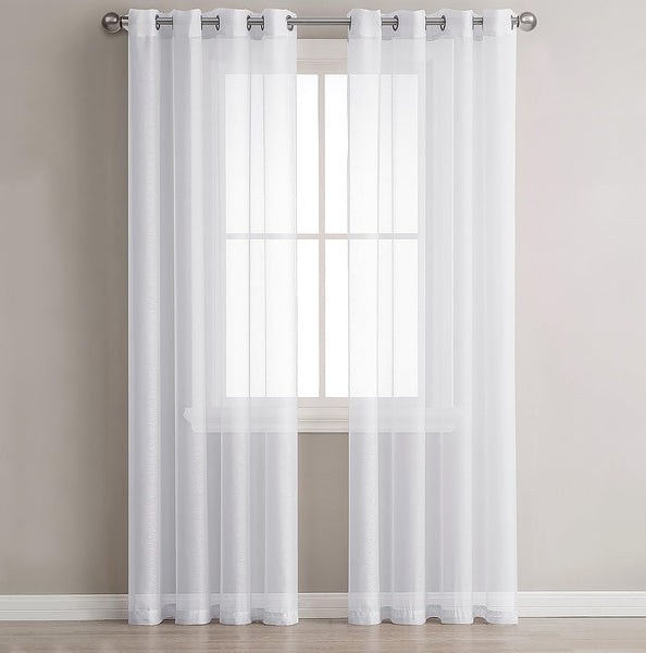 White Sheer Window Grommet Curtain Set 84" Inches Long ( 2 Panels)