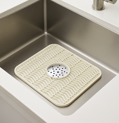 12"x11" - Ivory Durable Non-Slip Fast Draining Kitchen Sink Mat Protector