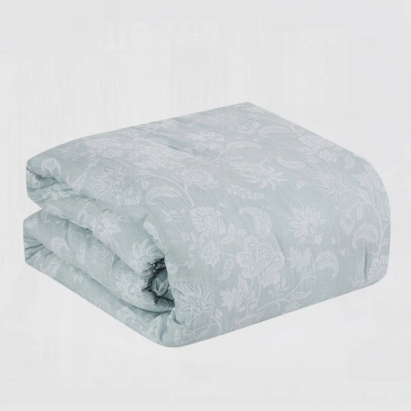 7 Piece Blue Floral Modern Comforter Set Soft Bedding