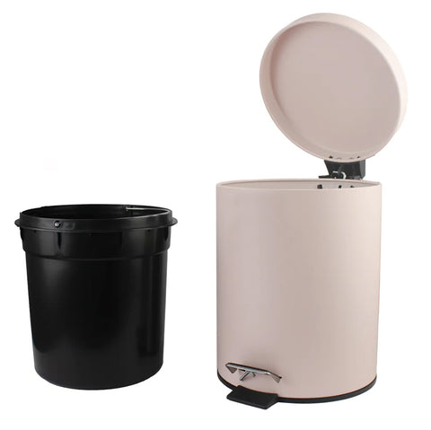 10" Tall Matte Blush Step Garbage Can with Removable Inner Bucket, Soft-Close Metal Waste Basket with Foot Pedal