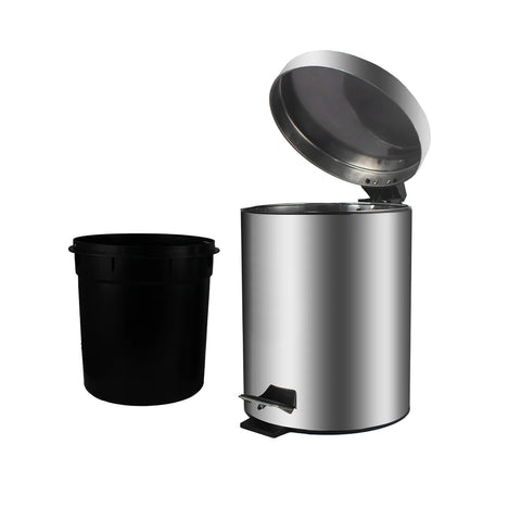 10" Tall Chrome Step Garbage Can with Removable Inner Bucket, Soft-Close Metal Waste Basket with Foot Pedal