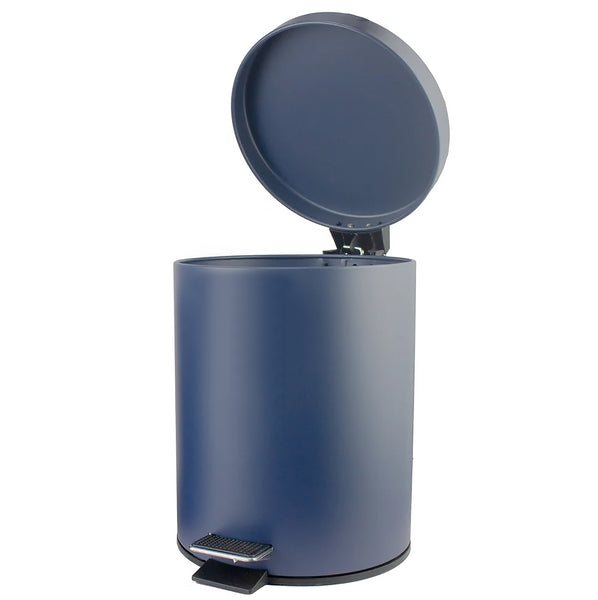 10" Tall Matte Navy Step Garbage Can with Removable Inner Bucket, Soft-Close Metal Waste Basket with Foot Pedal