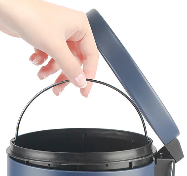 10" Tall Matte Navy Step Garbage Can with Removable Inner Bucket, Soft-Close Metal Waste Basket with Foot Pedal