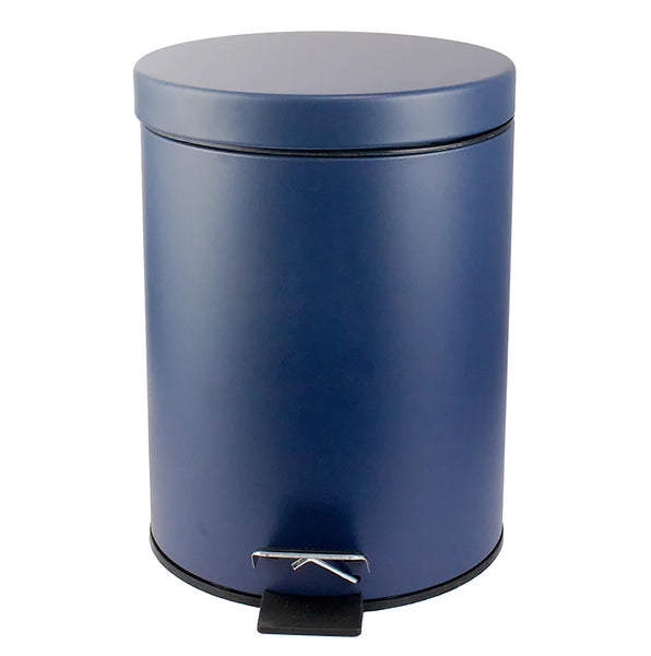 10" Tall Matte Navy Step Garbage Can with Removable Inner Bucket, Soft-Close Metal Waste Basket with Foot Pedal