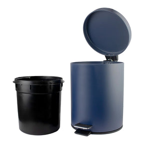 10" Tall Matte Navy Step Garbage Can with Removable Inner Bucket, Soft-Close Metal Waste Basket with Foot Pedal