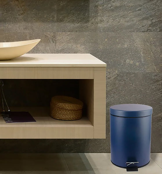10" Tall Matte Navy Step Garbage Can with Removable Inner Bucket, Soft-Close Metal Waste Basket with Foot Pedal