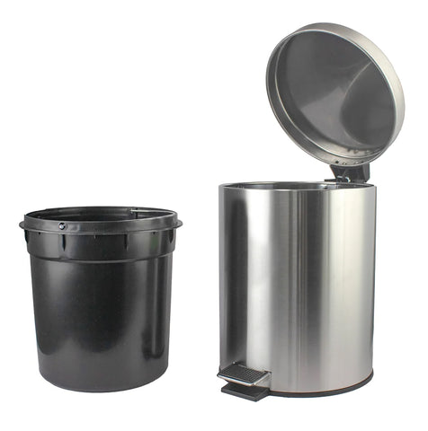 10" Tall Satin Nickel Step Garbage Can with Removable Inner Bucket, Soft-Close Metal Waste Basket with Foot Pedal