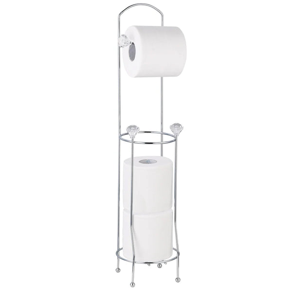 26" Tall - Silver Metal Toilet Paper Storage Stand Holder with Crystal Accents