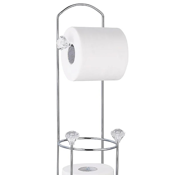 26" Tall - Silver Metal Toilet Paper Storage Stand Holder with Crystal Accents
