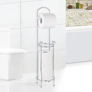 26" Tall - Silver Metal Toilet Paper Storage Stand Holder with Crystal Accents