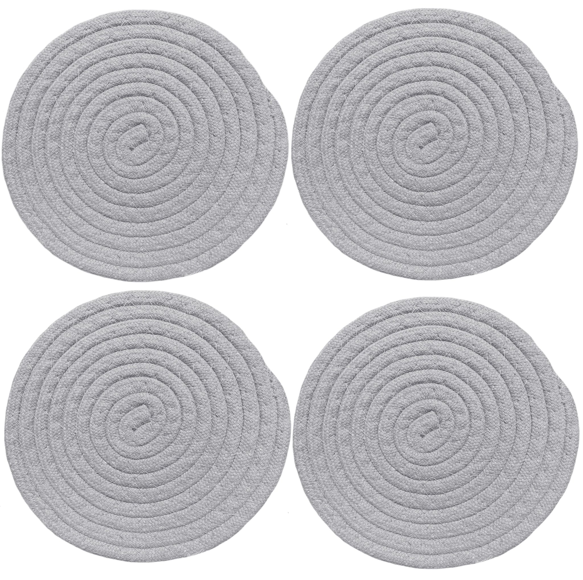 Silver Extra Thick Woven Trivet Round Placemats Natural Cotton Hot Potholder Mat Heat Resistant - 8"x8"(Pack of 4)