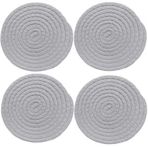 Silver Extra Thick Woven Trivet Round Placemats Natural Cotton Hot Potholder Mat Heat Resistant - 8"x8"(Pack of 4)
