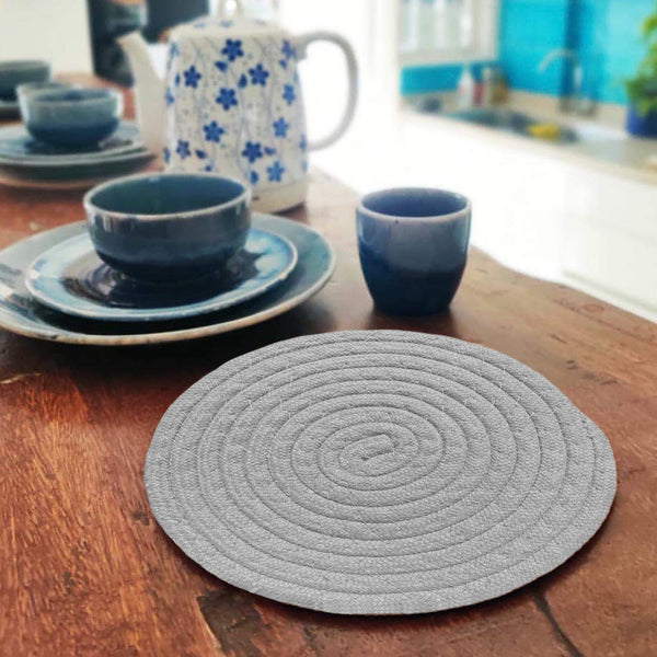 Silver Extra Thick Woven Trivet Round Placemats Natural Cotton Hot Potholder Mat Heat Resistant - 8"x8"(Pack of 4)
