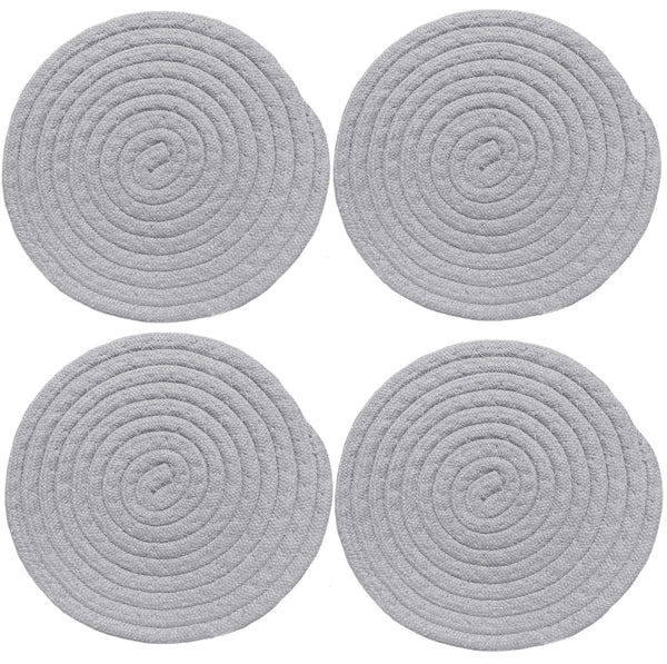Silver Extra Thick Woven Trivet Round Placemats Natural Cotton Hot Potholder Mat Heat Resistant - 8"x8"(Pack of 4)