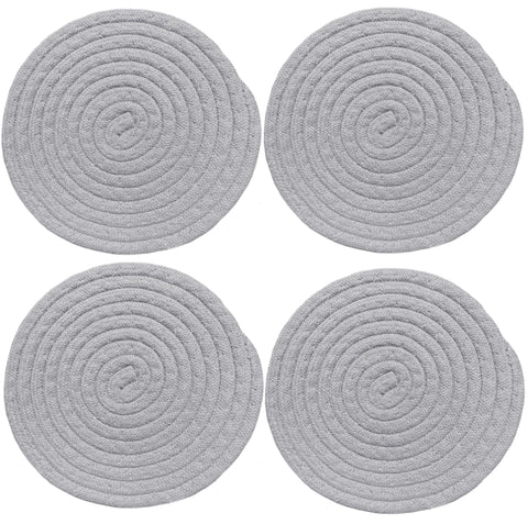 Silver Extra Thick Woven Trivet Round Placemats Natural Cotton Hot Potholder Mat Heat Resistant - 8"x8"(Pack of 4)