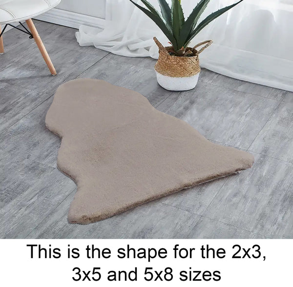 Taupe Faux Rabbit Fur Fuzzy Soft Fluffy Plush Cozy Shaggy Area Rug