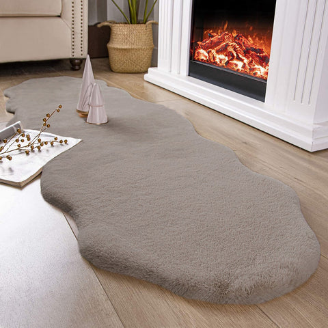 Taupe Faux Rabbit Fur Fuzzy Soft Fluffy Plush Cozy Shaggy Area Rug
