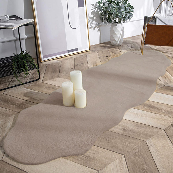 Taupe Faux Rabbit Fur Fuzzy Soft Fluffy Plush Cozy Shaggy Area Rug