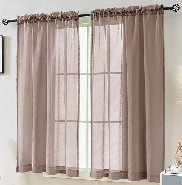 Taupe Sheer Window Rod Pocket Curtain Set (2 Panels)