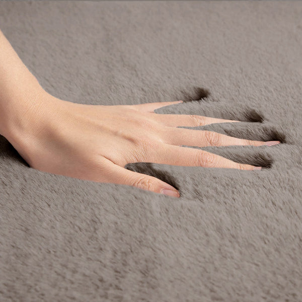 Taupe Faux Rabbit Fur Fuzzy Soft Fluffy Plush Cozy Shaggy Area Rug