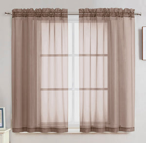 Taupe Sheer Window Rod Pocket Curtain Set (2 Panels)