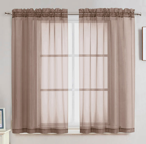 Taupe Sheer Window Rod Pocket Curtain Set (2 Panels)