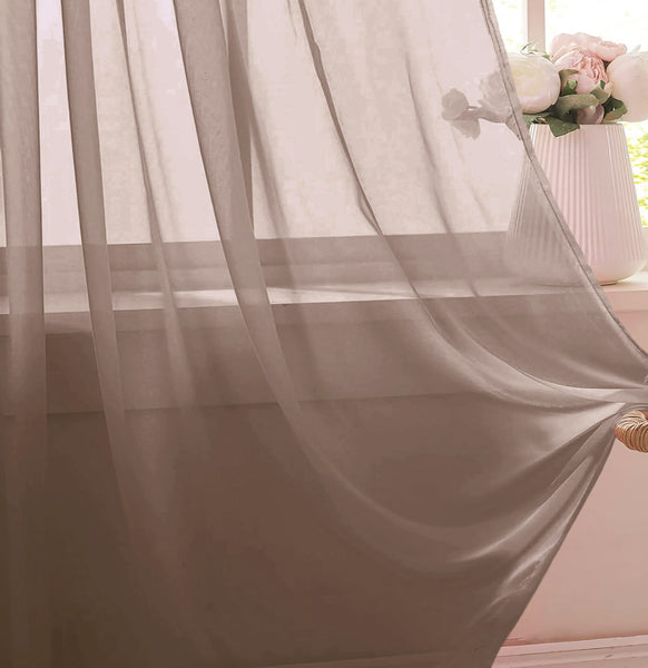 Taupe Sheer Window Rod Pocket Curtain Set (2 Panels)