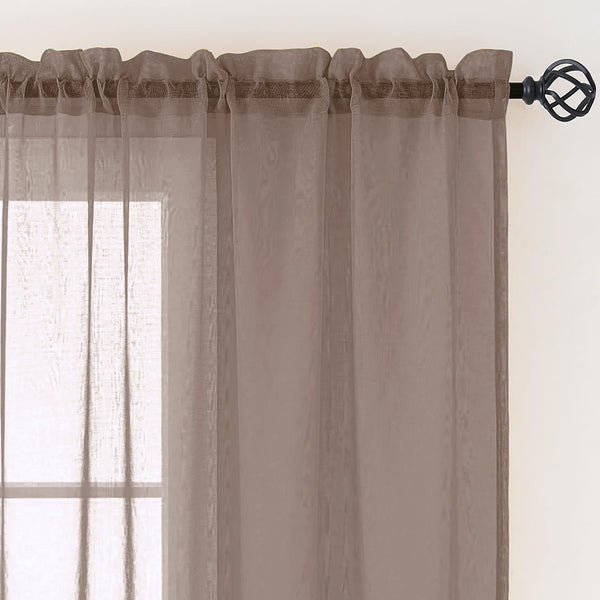 Taupe Sheer Window Rod Pocket Curtain Set (2 Panels)