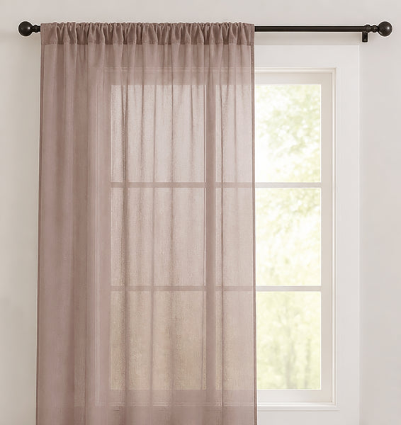 1 Piece Taupe Sheer Rod Pocket Window Curtain Panel - 63" Inches Long