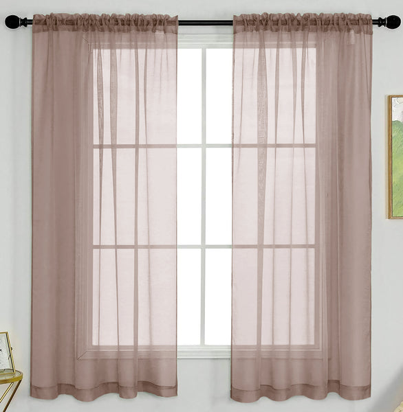 Taupe Sheer Window Rod Pocket Curtain Set (2 Panels)