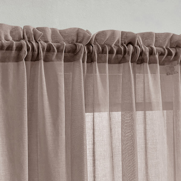 Taupe Sheer Window Rod Pocket Curtain Set (2 Panels)