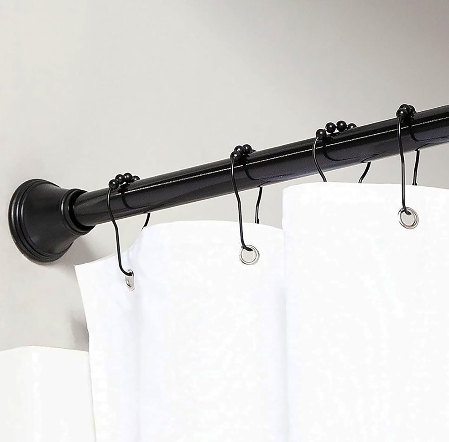 42"-72" Black Metal Shower Curtain Tension Rod Rust Resistant Non-Slip