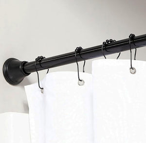 42"-72" Black Metal Shower Curtain Tension Rod Rust Resistant Non-Slip