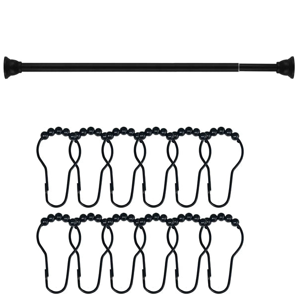42"-72" Matte Black Regent Metal Shower Curtain Tension Rod Rust Resistant Non-Slip - 12 Hooks Included