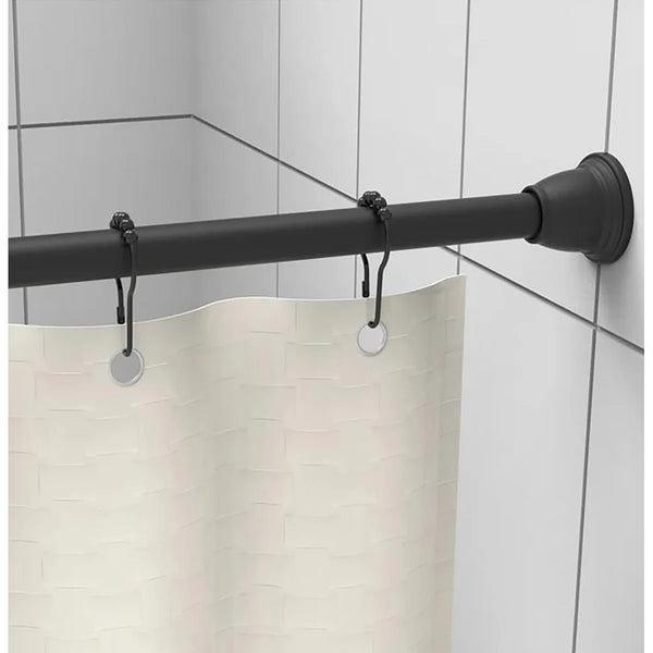 42"-72" Matte Black Regent Metal Shower Curtain Tension Rod Rust Resistant Non-Slip - 12 Hooks Included