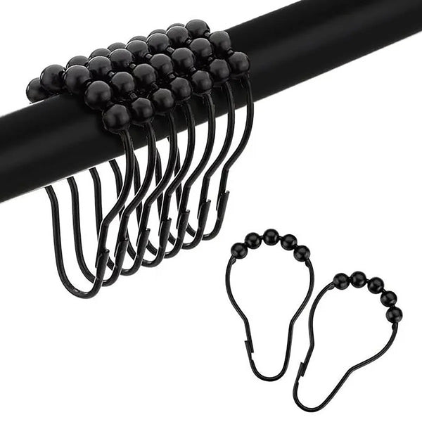 42"-72" Matte Black Regent Metal Shower Curtain Tension Rod Rust Resistant Non-Slip - 12 Hooks Included